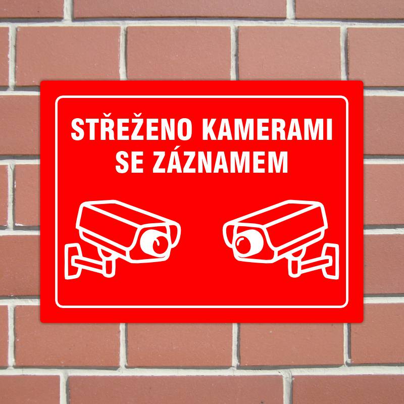 Cedulka "Střeženo kamerami" červená, Velikost A5, var 8